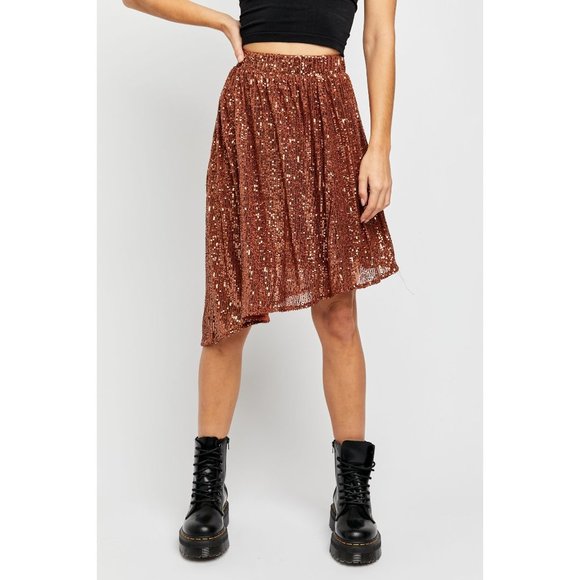 NWT Free People Last Dance Sequin Skirt / Bronzed Combo - Picture 2 of 7